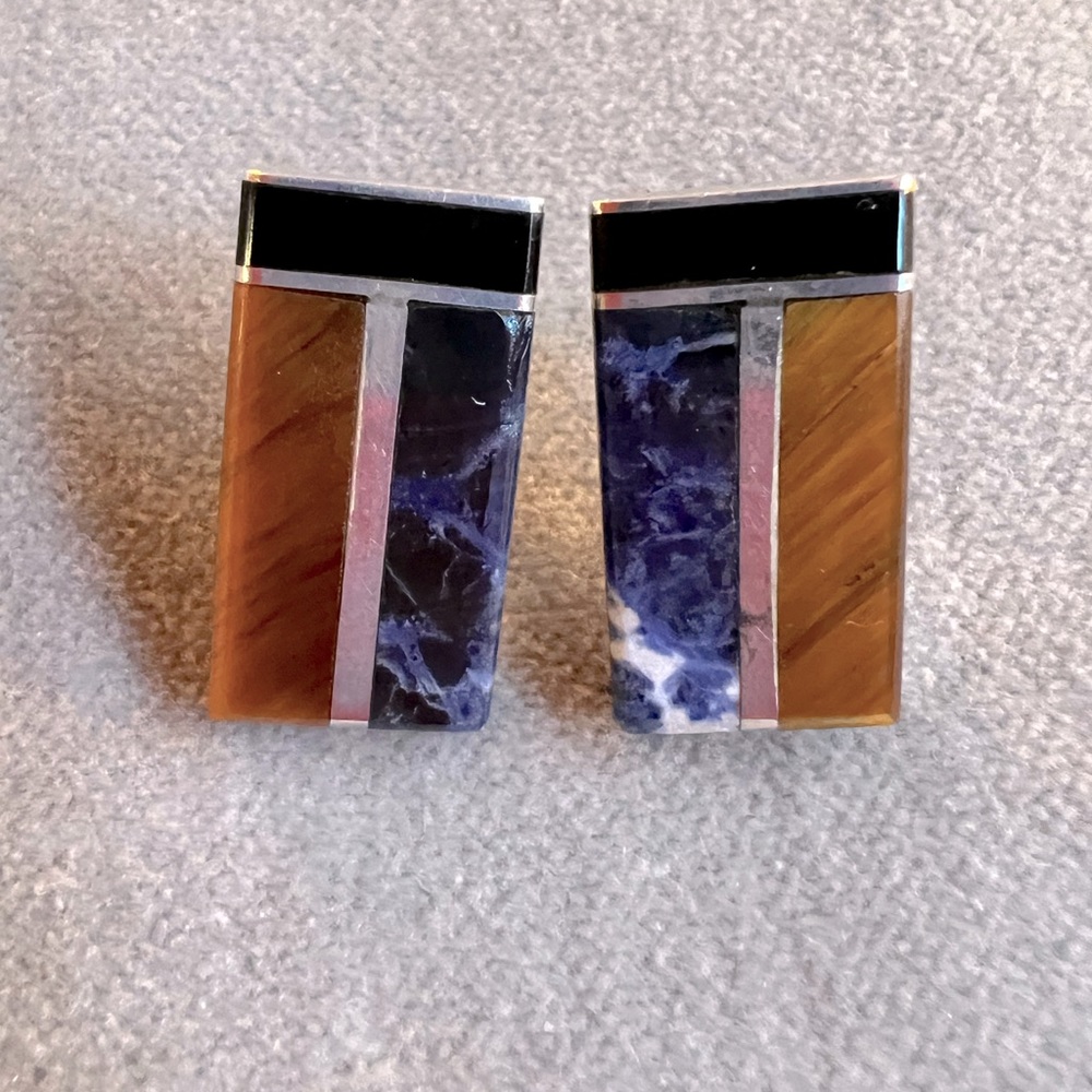 Lapis and Tiger Eye Sterling Silver Earrings